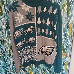 Philadelphia Eagles NFL Mens Teal & Gray Patchwork Christmas Sweater - Size M